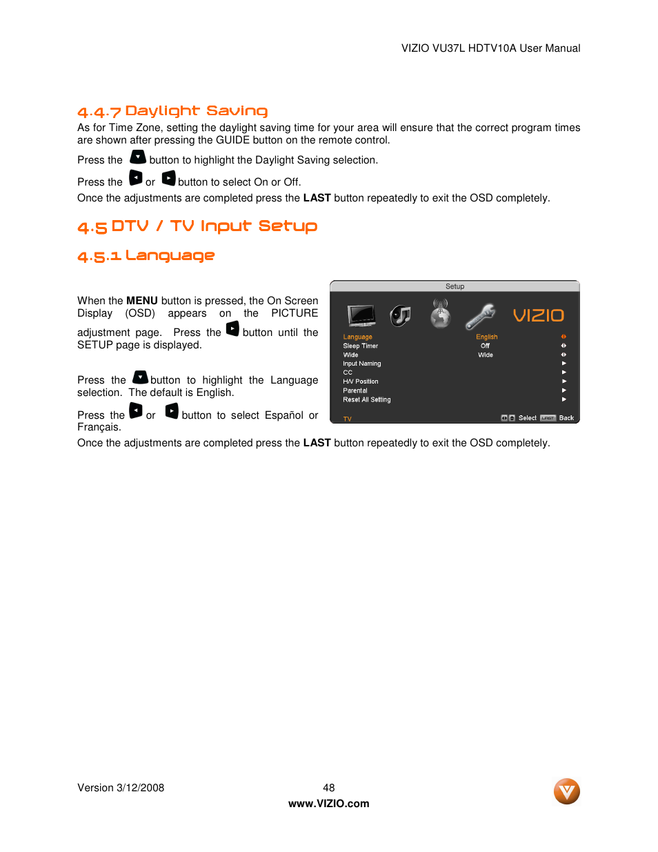 Vizio VU37L User Manual | Page 48 / 74