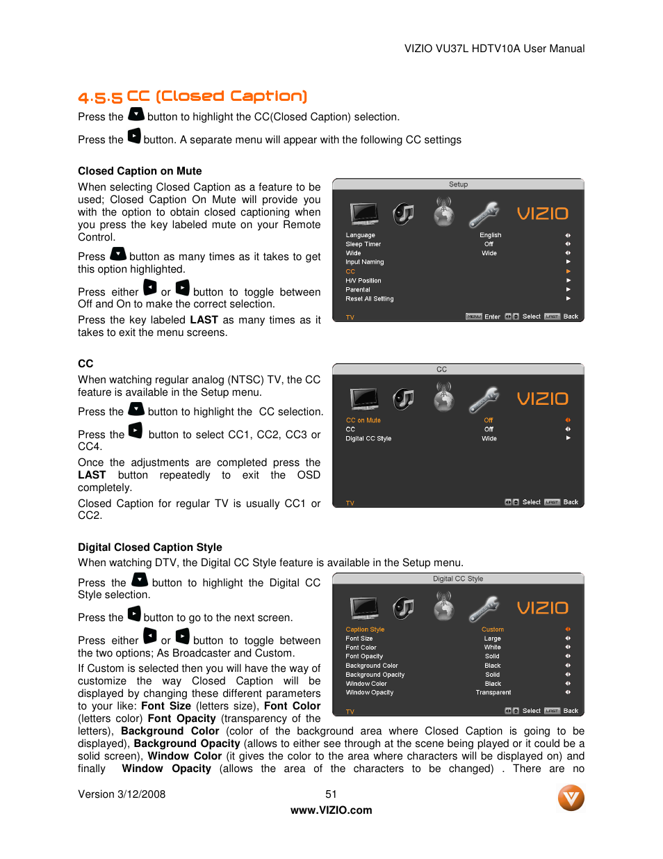 Vizio VU37L User Manual | Page 51 / 74
