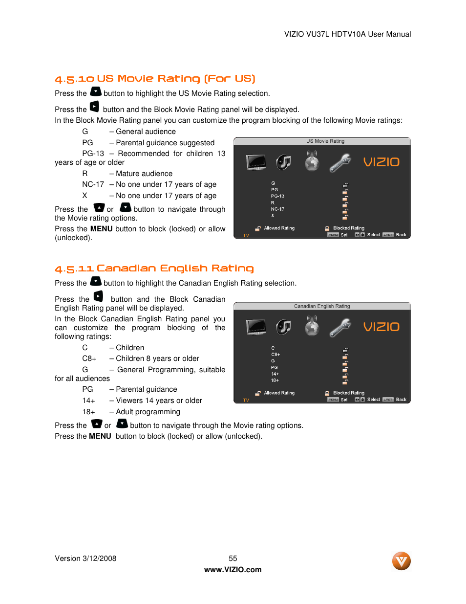 Vizio VU37L User Manual | Page 55 / 74
