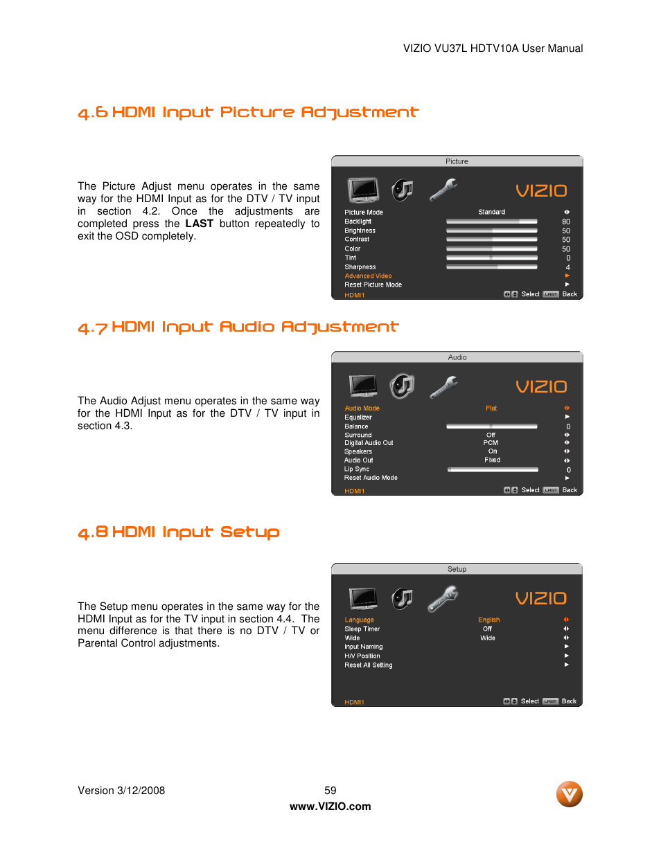 Vizio VU37L User Manual | Page 59 / 74