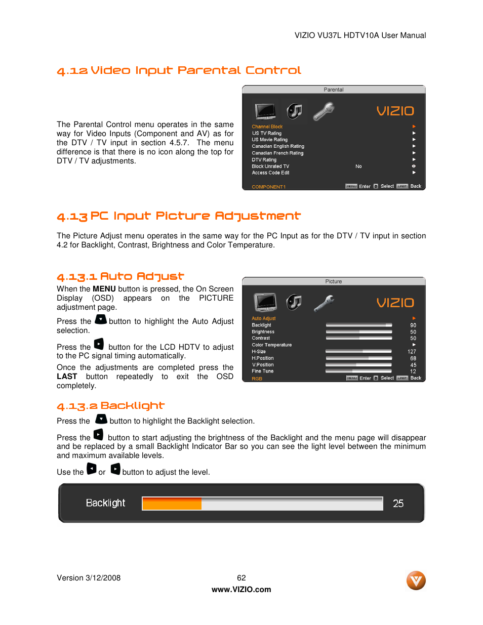 Vizio VU37L User Manual | Page 62 / 74