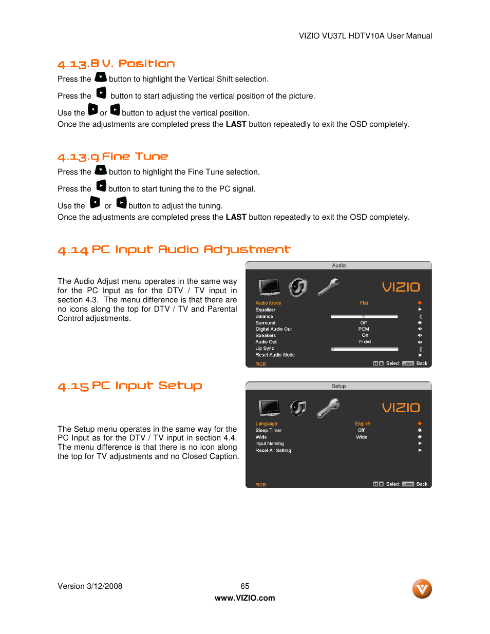 Vizio VU37L User Manual | Page 65 / 74