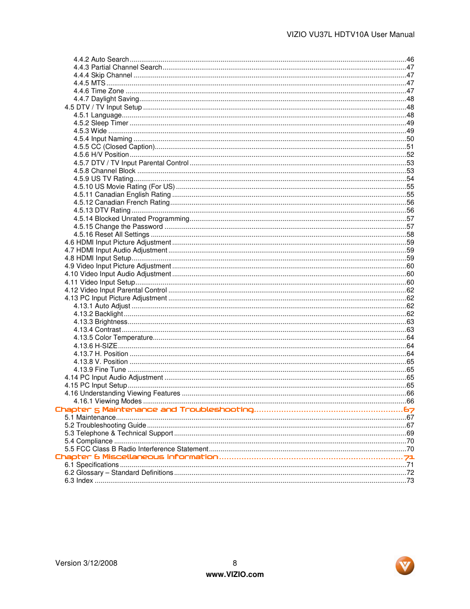 Vizio VU37L User Manual | Page 8 / 74