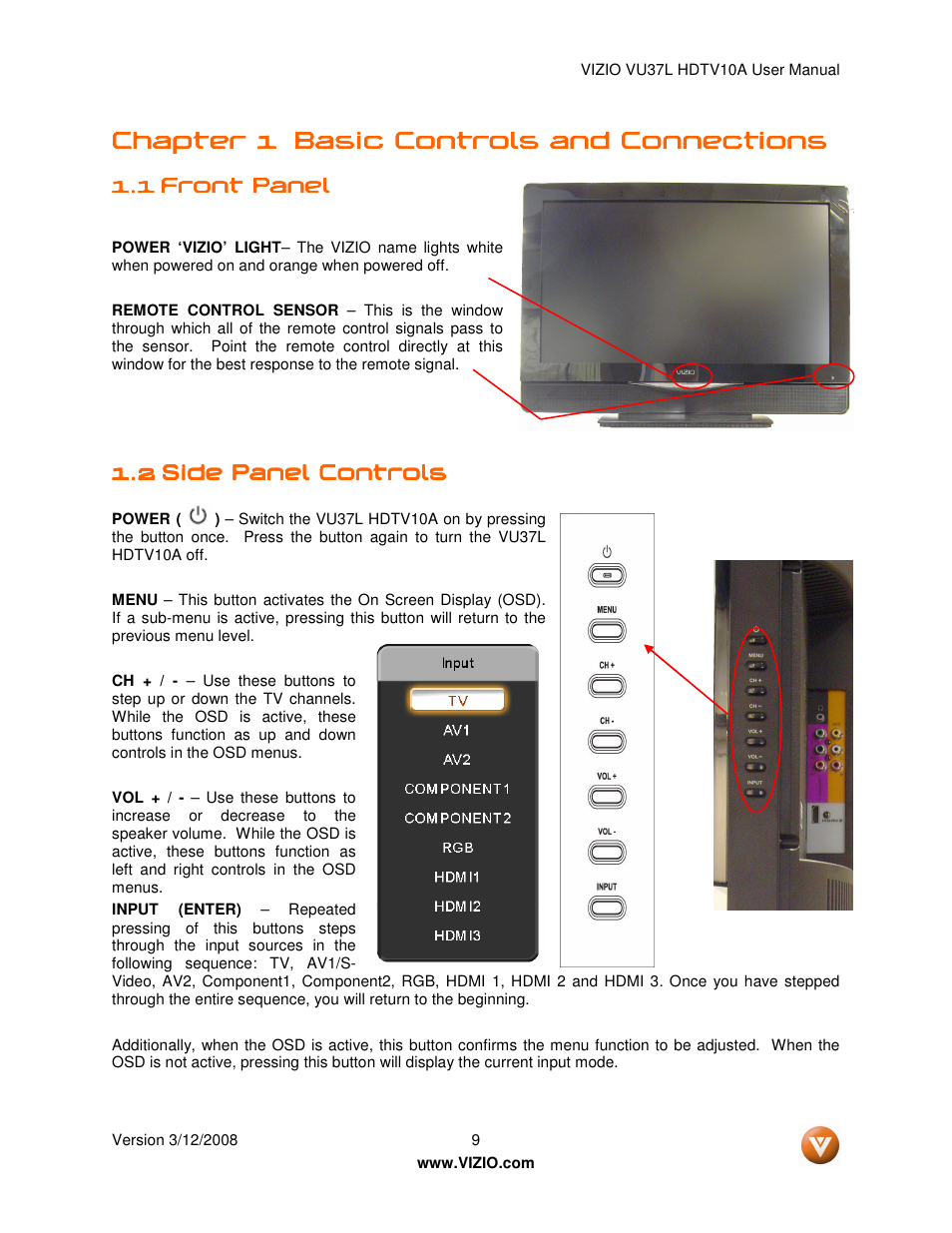 Chapter 1 | Vizio VU37L User Manual | Page 9 / 74
