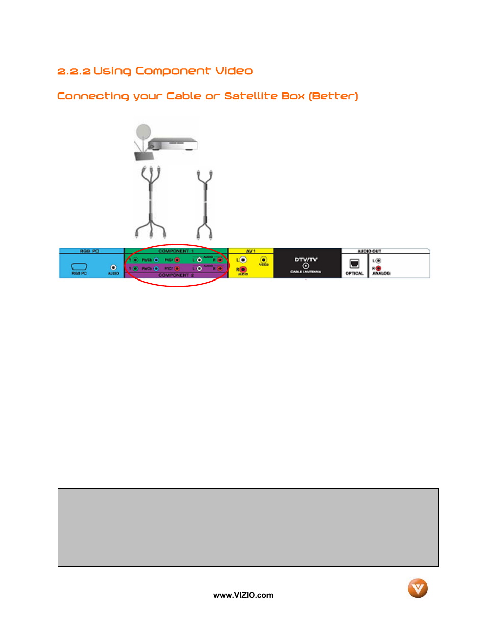 2 using component video | Vizio VX52L User Manual | Page 19 / 79