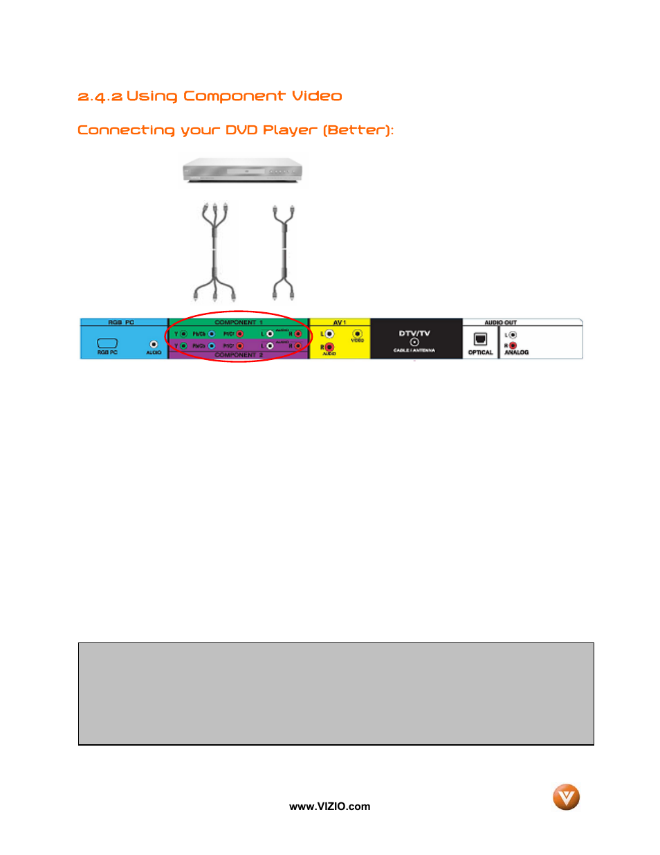 2 using component video | Vizio VX52L User Manual | Page 24 / 79