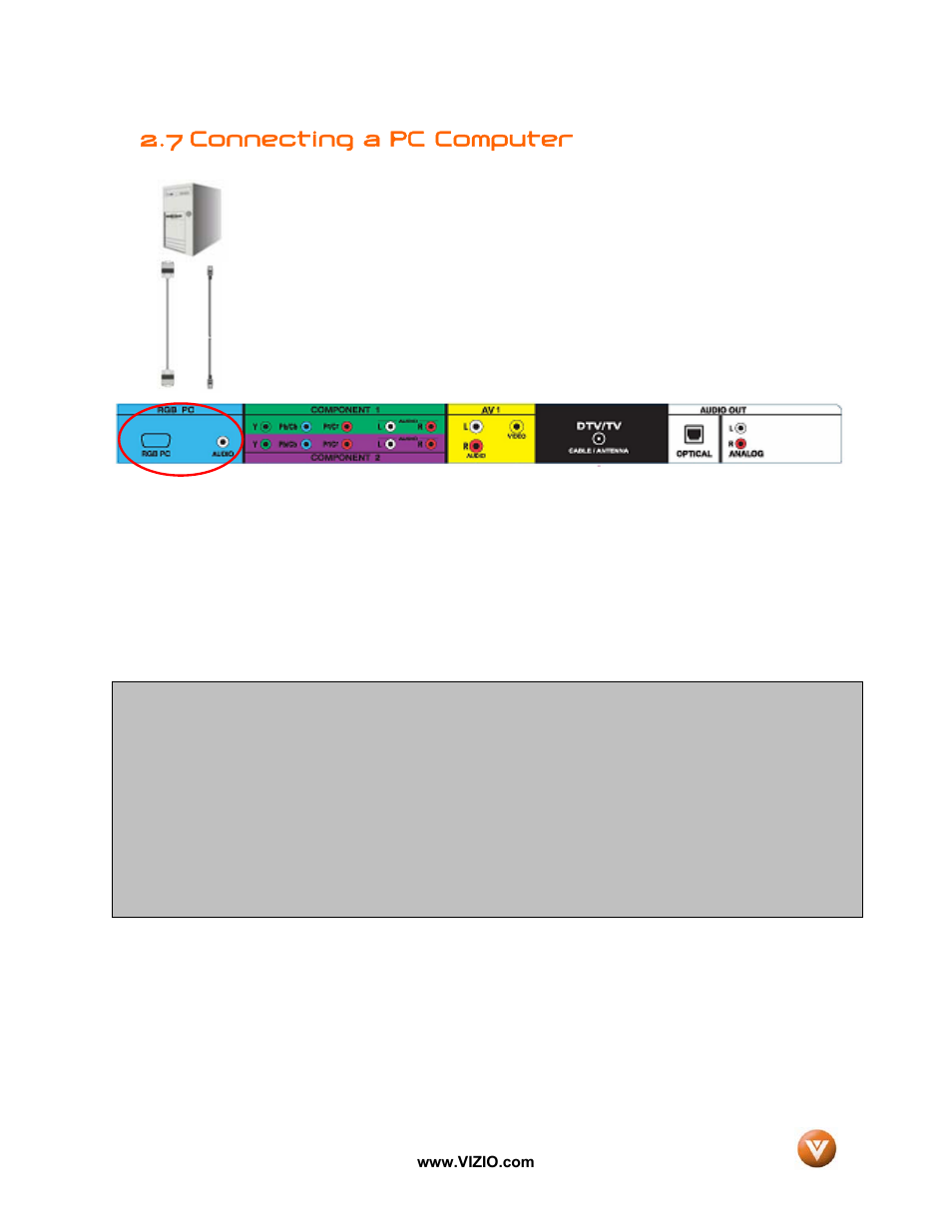 7 connecting a pc computer | Vizio VX52L User Manual | Page 29 / 79