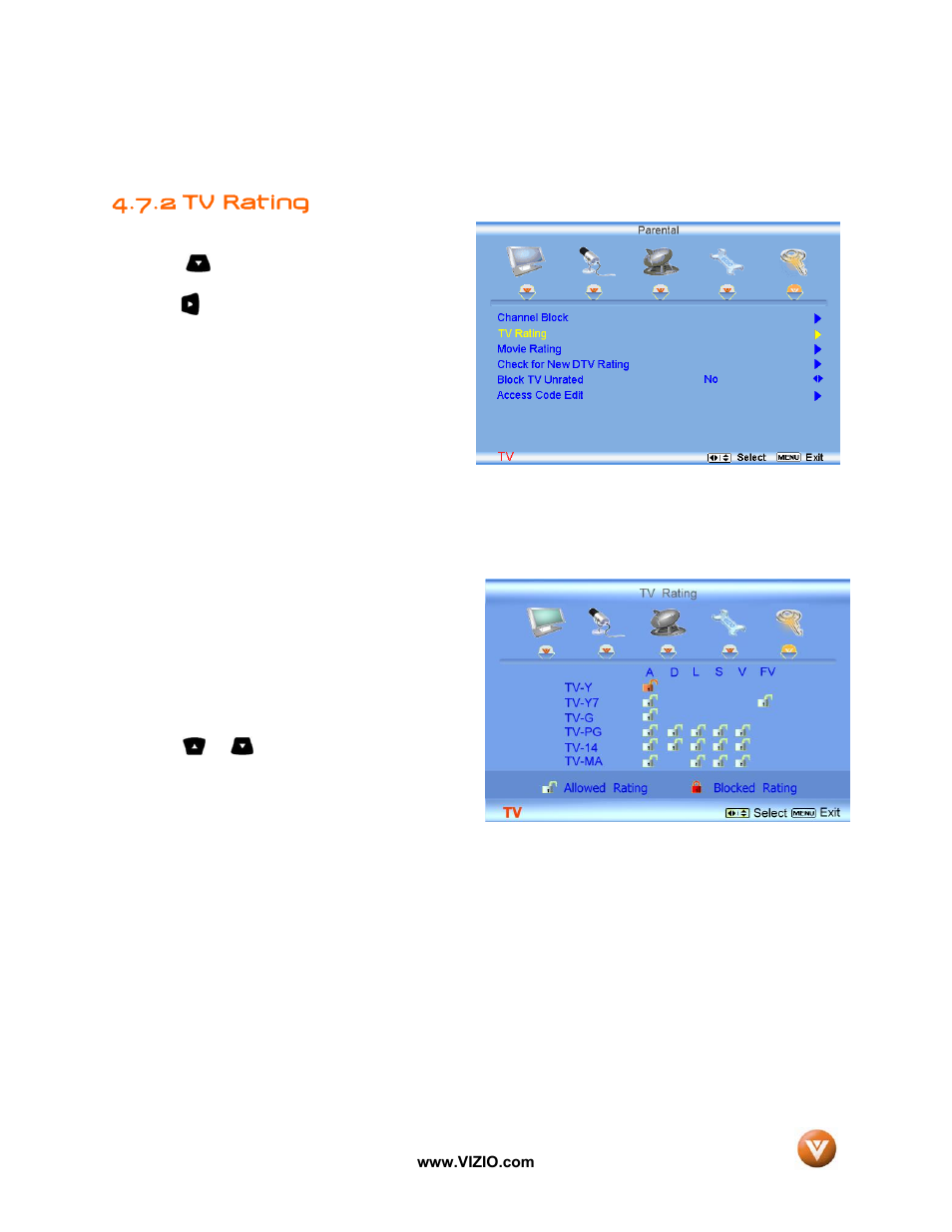 2 tv rating | Vizio VX52L User Manual | Page 49 / 79