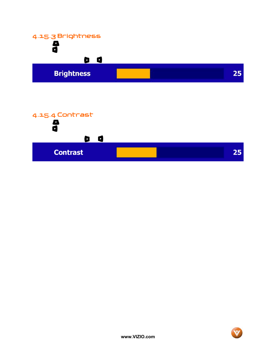 3 brightness, 4 contrast | Vizio VX52L User Manual | Page 55 / 79