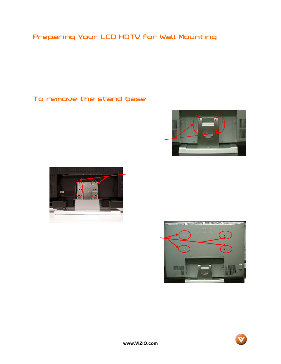 Preparing your lcd hdtv for wall mounting | Vizio VX52L User Manual | Page 6 / 79