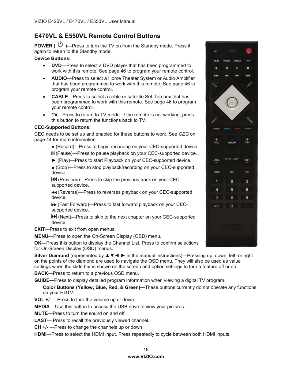 Vizio E550VL User Manual | Page 18 / 73