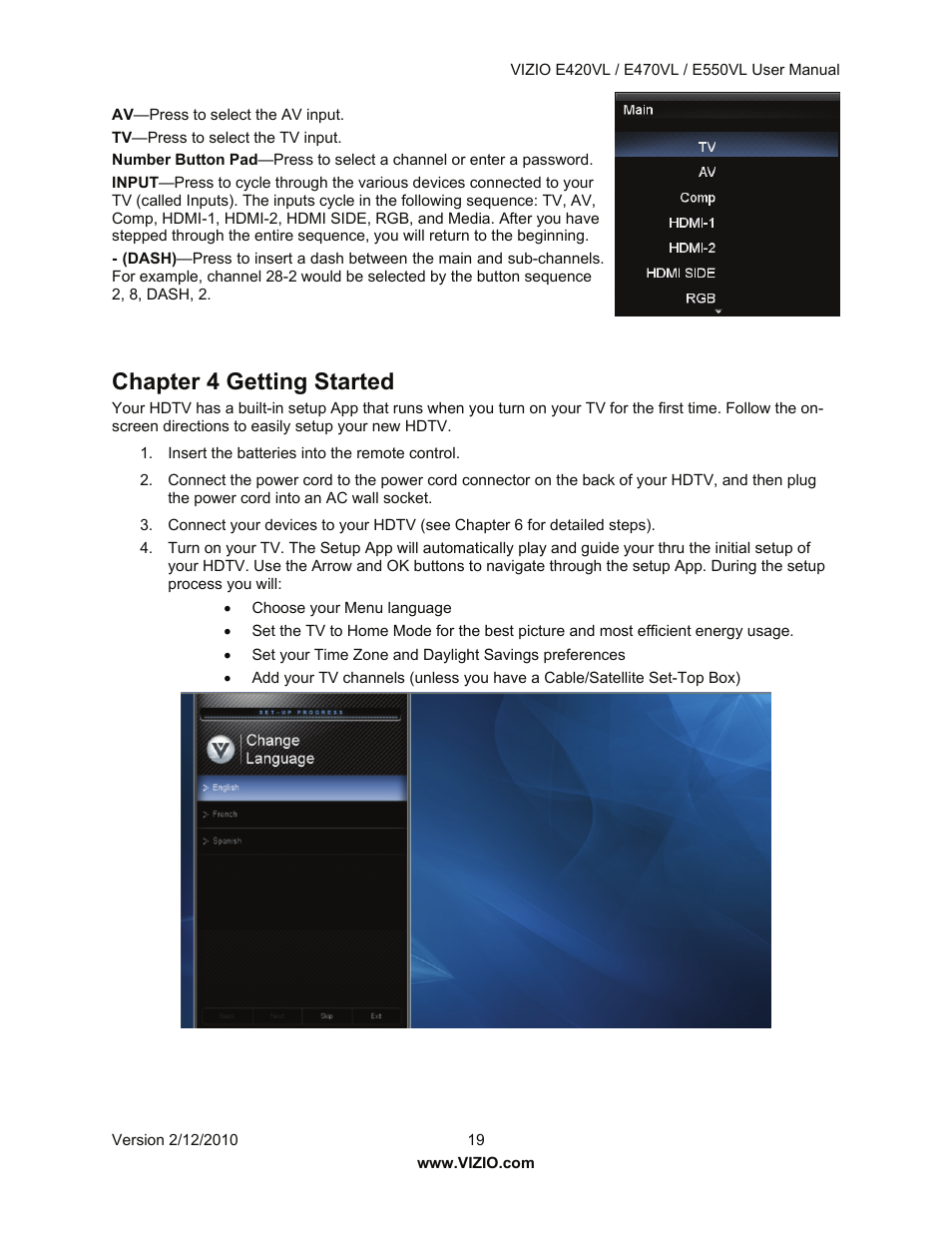 Chapter 4 getting started | Vizio E550VL User Manual | Page 19 / 73