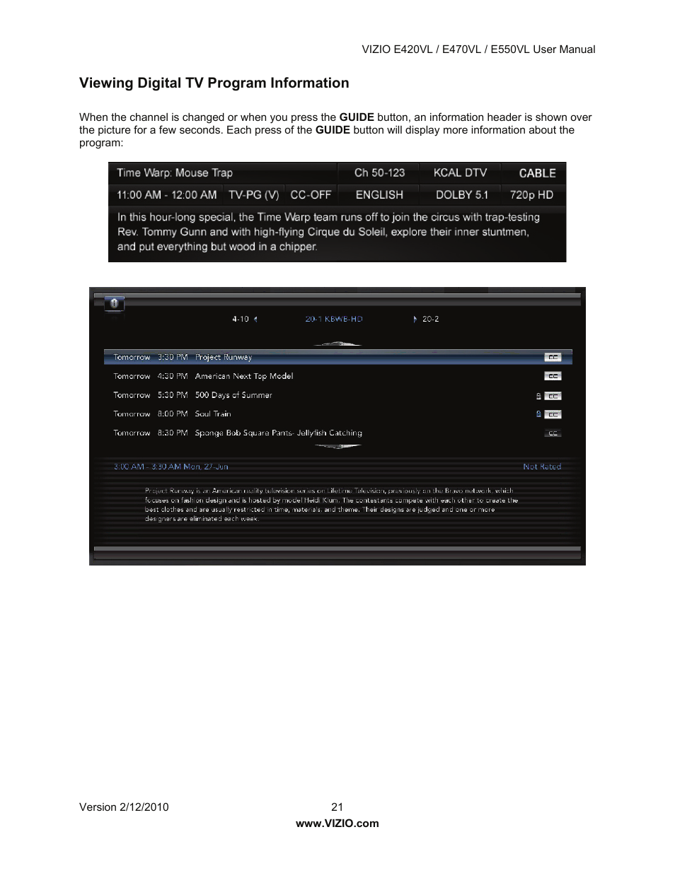 Vizio E550VL User Manual | Page 21 / 73