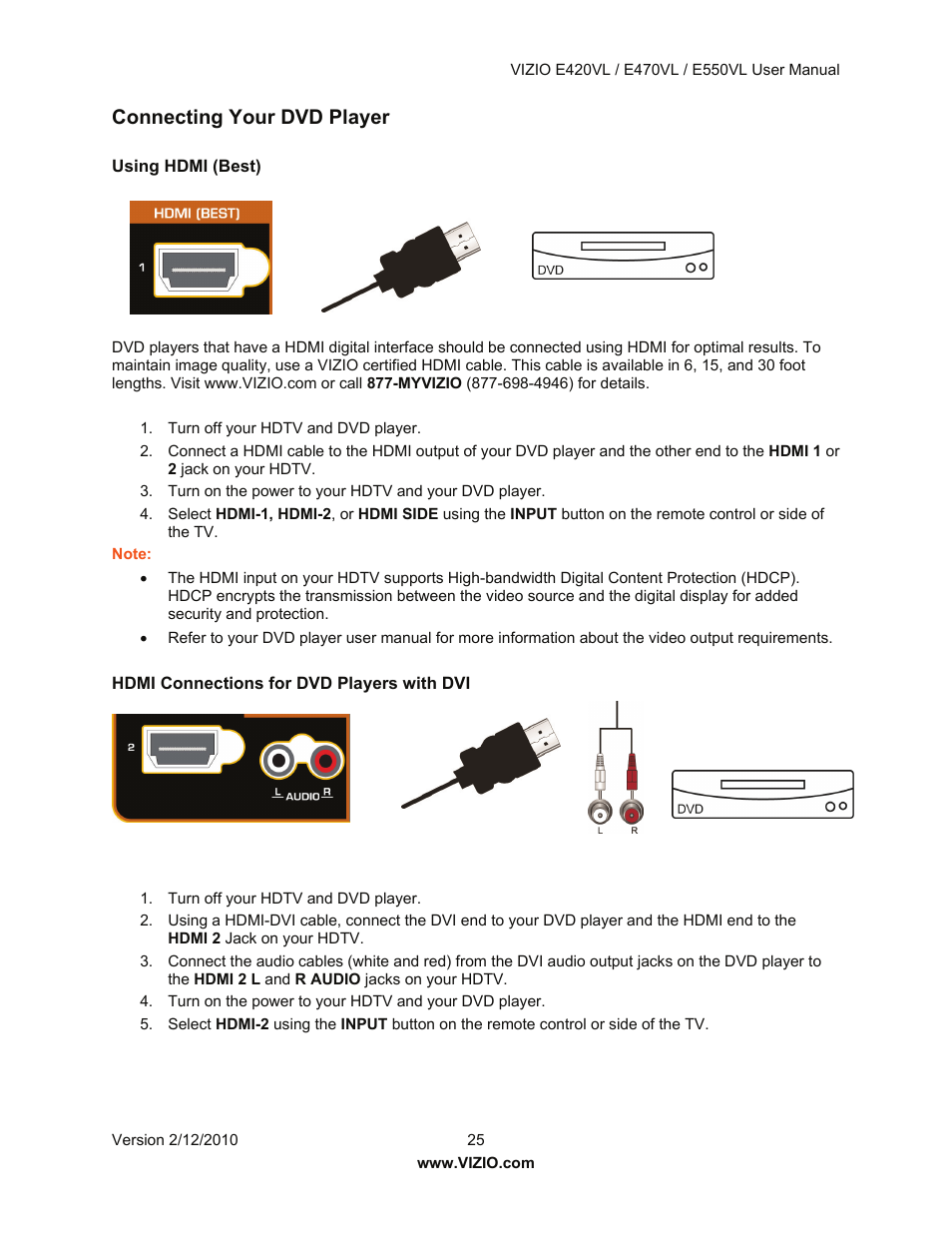 Connecting your dvd player | Vizio E550VL User Manual | Page 25 / 73