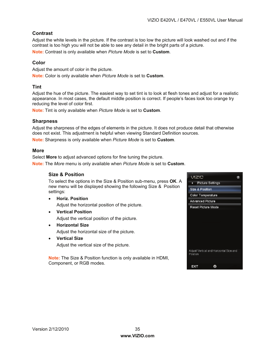 Vizio E550VL User Manual | Page 35 / 73
