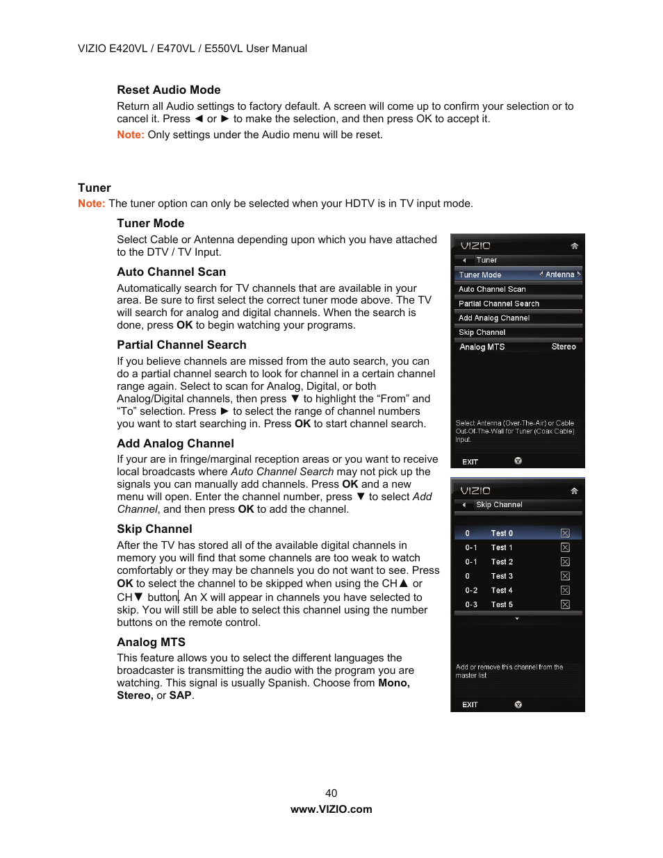 Vizio E550VL User Manual | Page 40 / 73