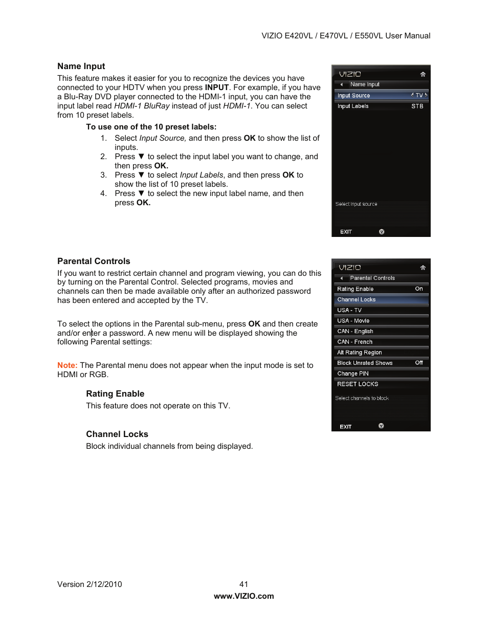 Vizio E550VL User Manual | Page 41 / 73