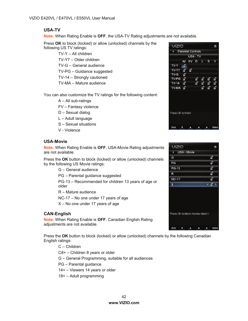 Vizio E550VL User Manual | Page 42 / 73