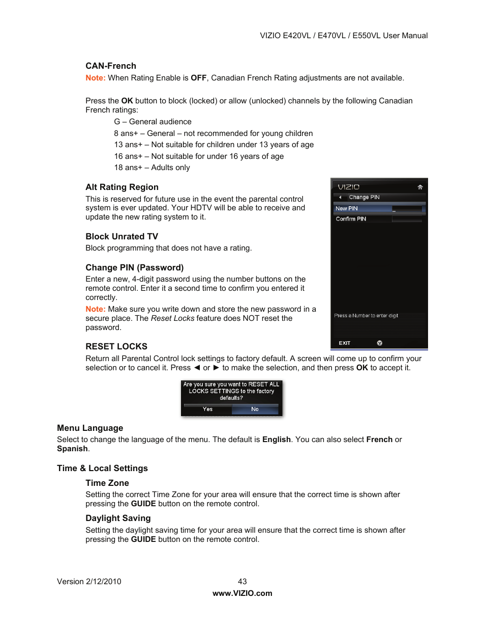Vizio E550VL User Manual | Page 43 / 73
