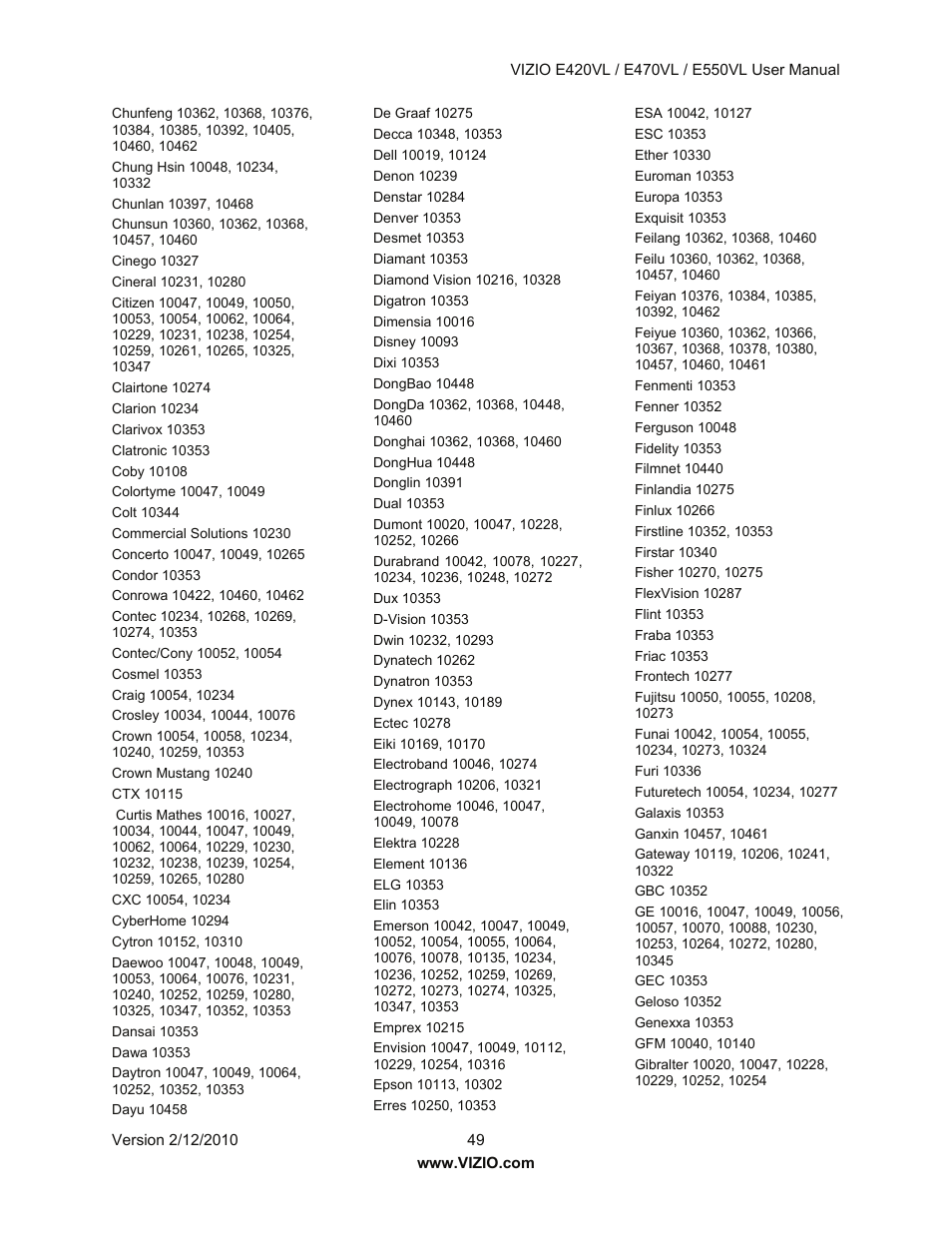 Vizio E550VL User Manual | Page 49 / 73