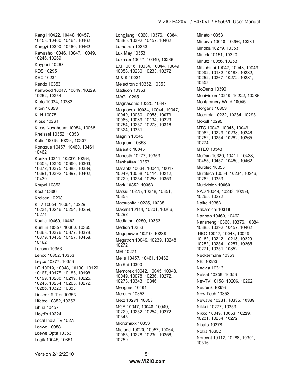 Vizio E550VL User Manual | Page 51 / 73