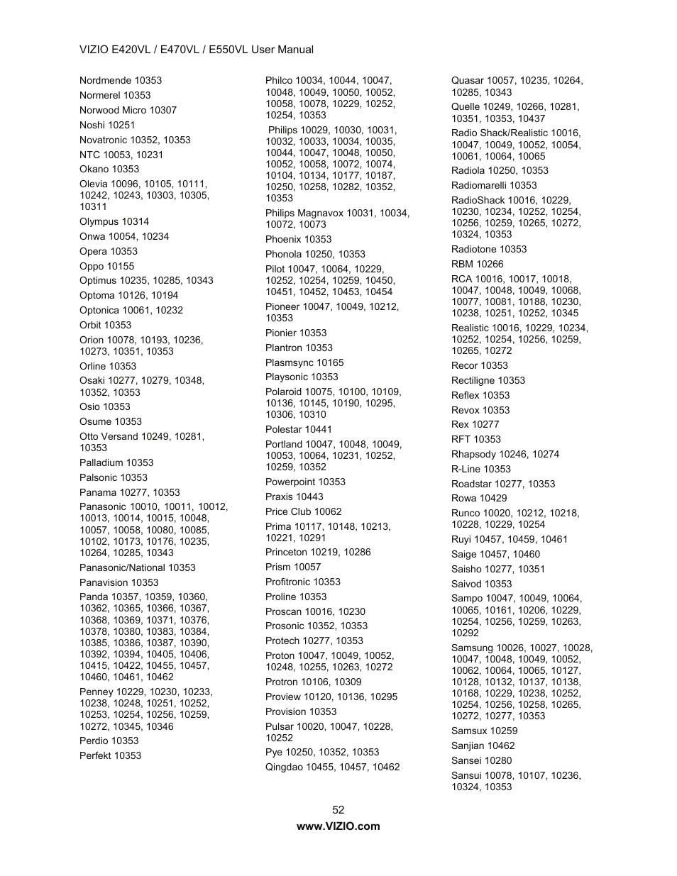 Vizio E550VL User Manual | Page 52 / 73
