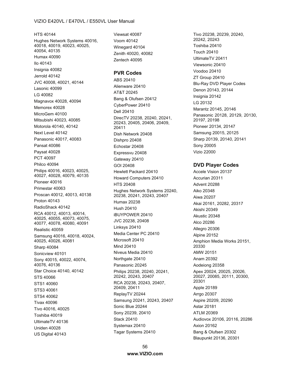 Vizio E550VL User Manual | Page 56 / 73