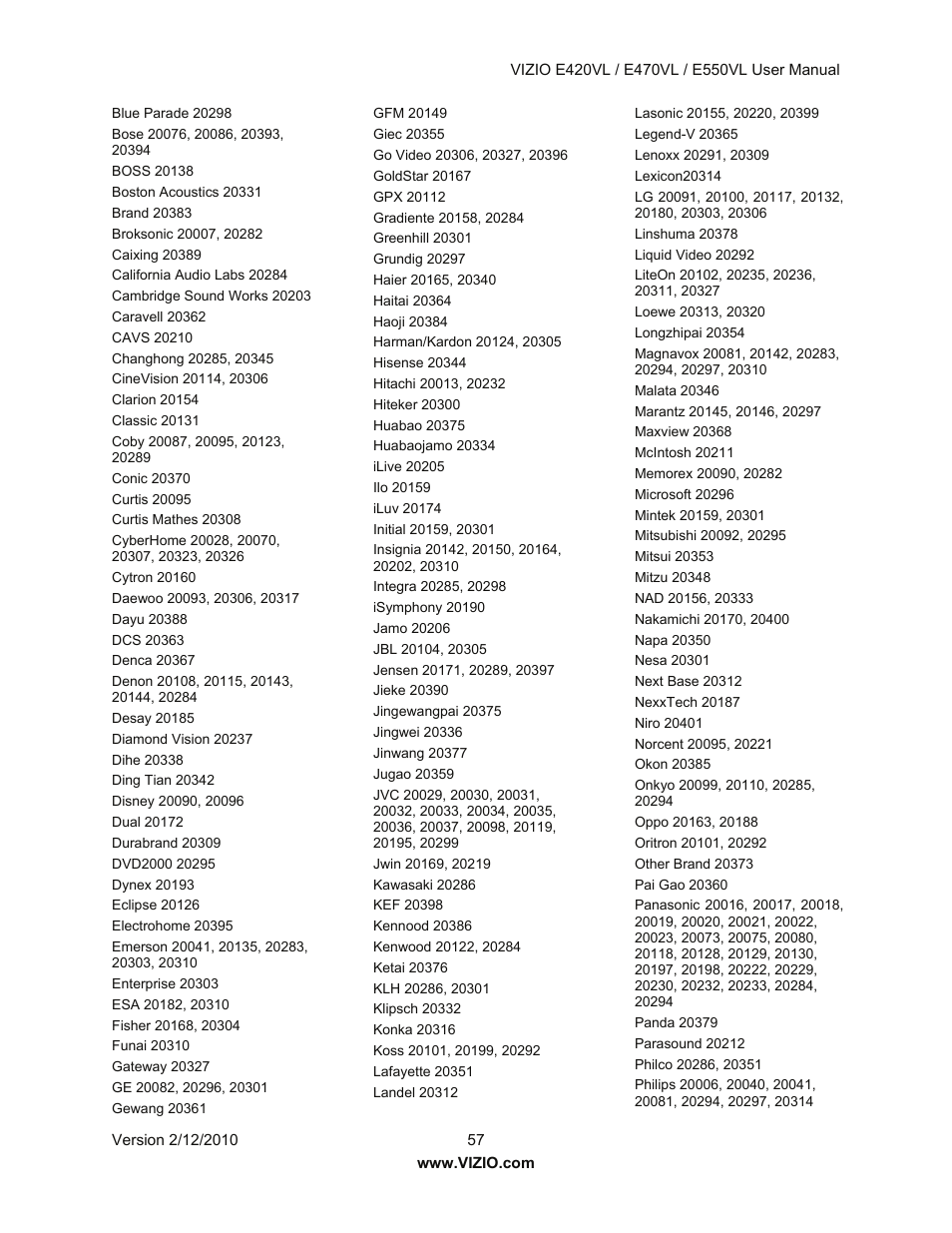 Vizio E550VL User Manual | Page 57 / 73