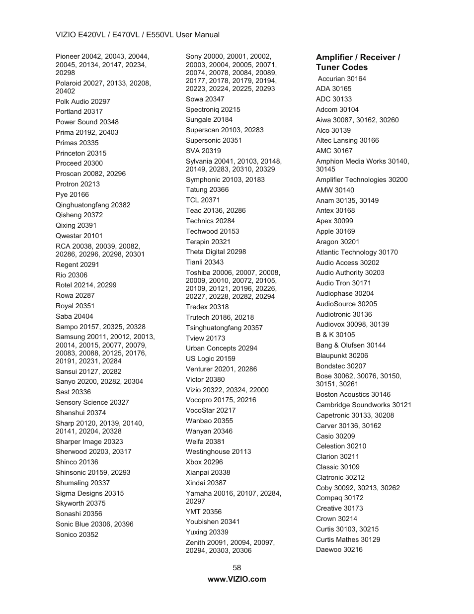 Vizio E550VL User Manual | Page 58 / 73
