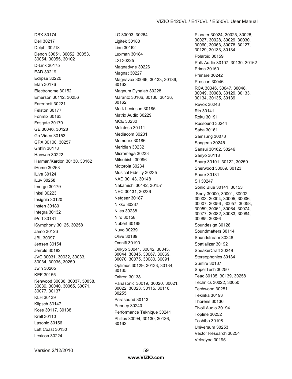 Vizio E550VL User Manual | Page 59 / 73