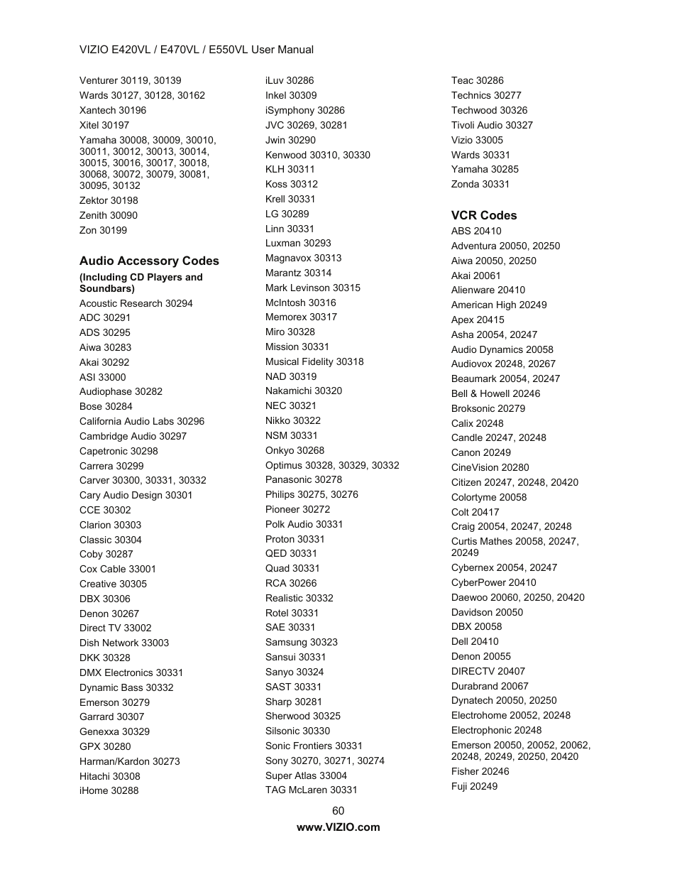 Vizio E550VL User Manual | Page 60 / 73