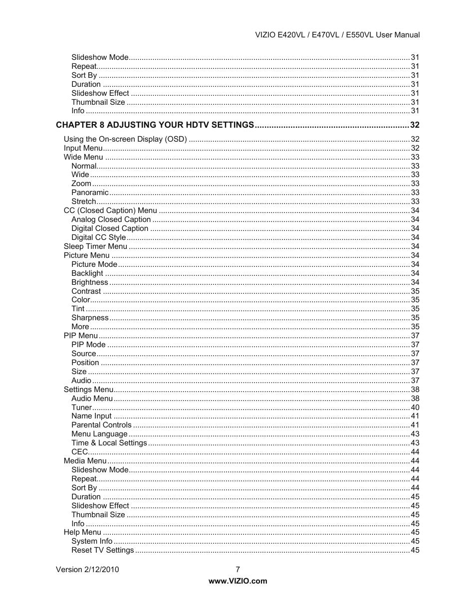 Vizio E550VL User Manual | Page 7 / 73