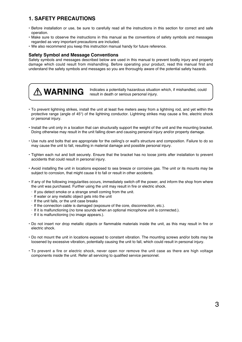 Warning, Safety precautions | Vizio C-CV454D-9 CU User Manual | Page 3 / 20