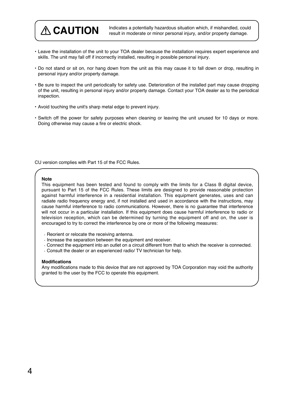 Caution | Vizio C-CV454D-9 CU User Manual | Page 4 / 20