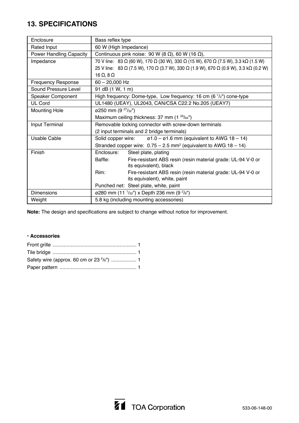 Specifications | Vizio F-2852CU2 User Manual | Page 16 / 16