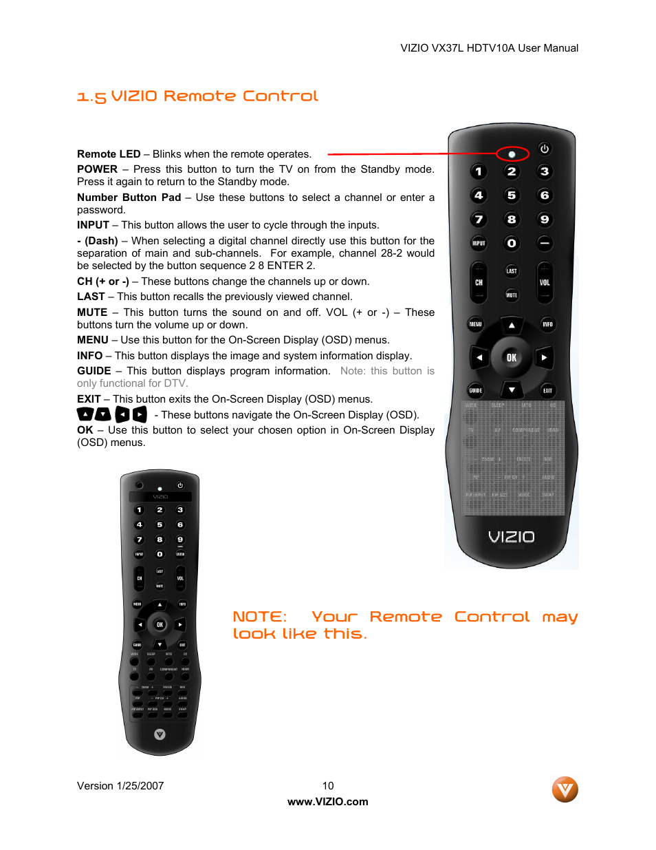 5 vizio remote control | Vizio VX37LHDTV10A User Manual | Page 10 / 57