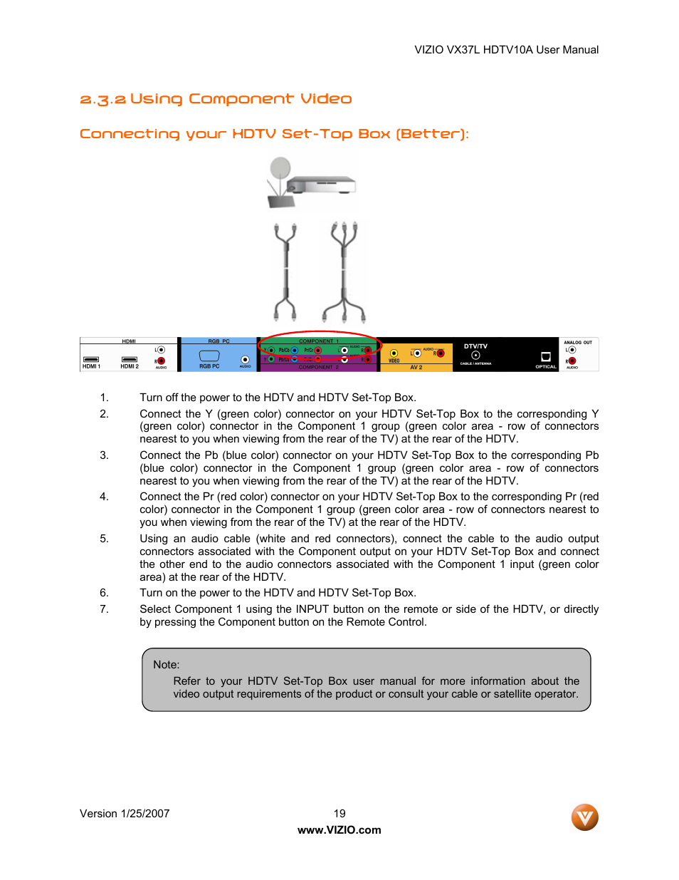 2 using component video | Vizio VX37LHDTV10A User Manual | Page 19 / 57