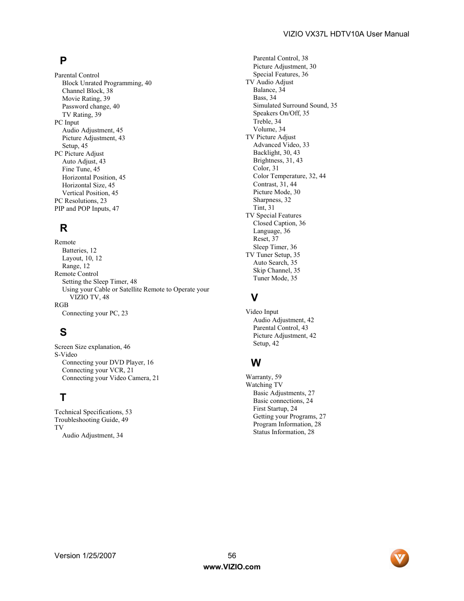 Vizio VX37LHDTV10A User Manual | Page 56 / 57