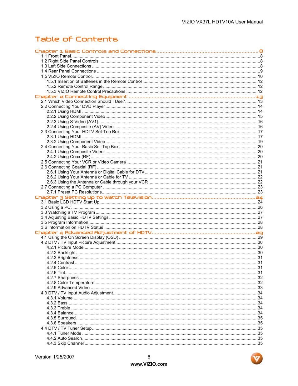 Vizio VX37LHDTV10A User Manual | Page 6 / 57