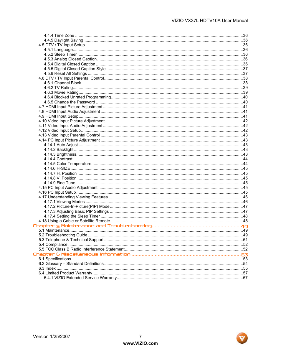 Vizio VX37LHDTV10A User Manual | Page 7 / 57