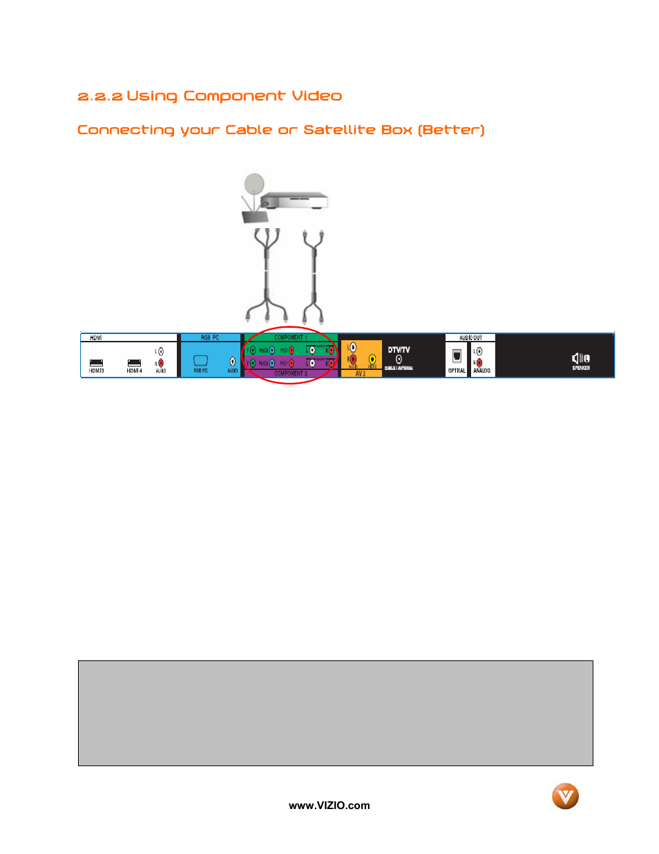 2 using component video | Vizio GV52L FHDTV10A User Manual | Page 22 / 80