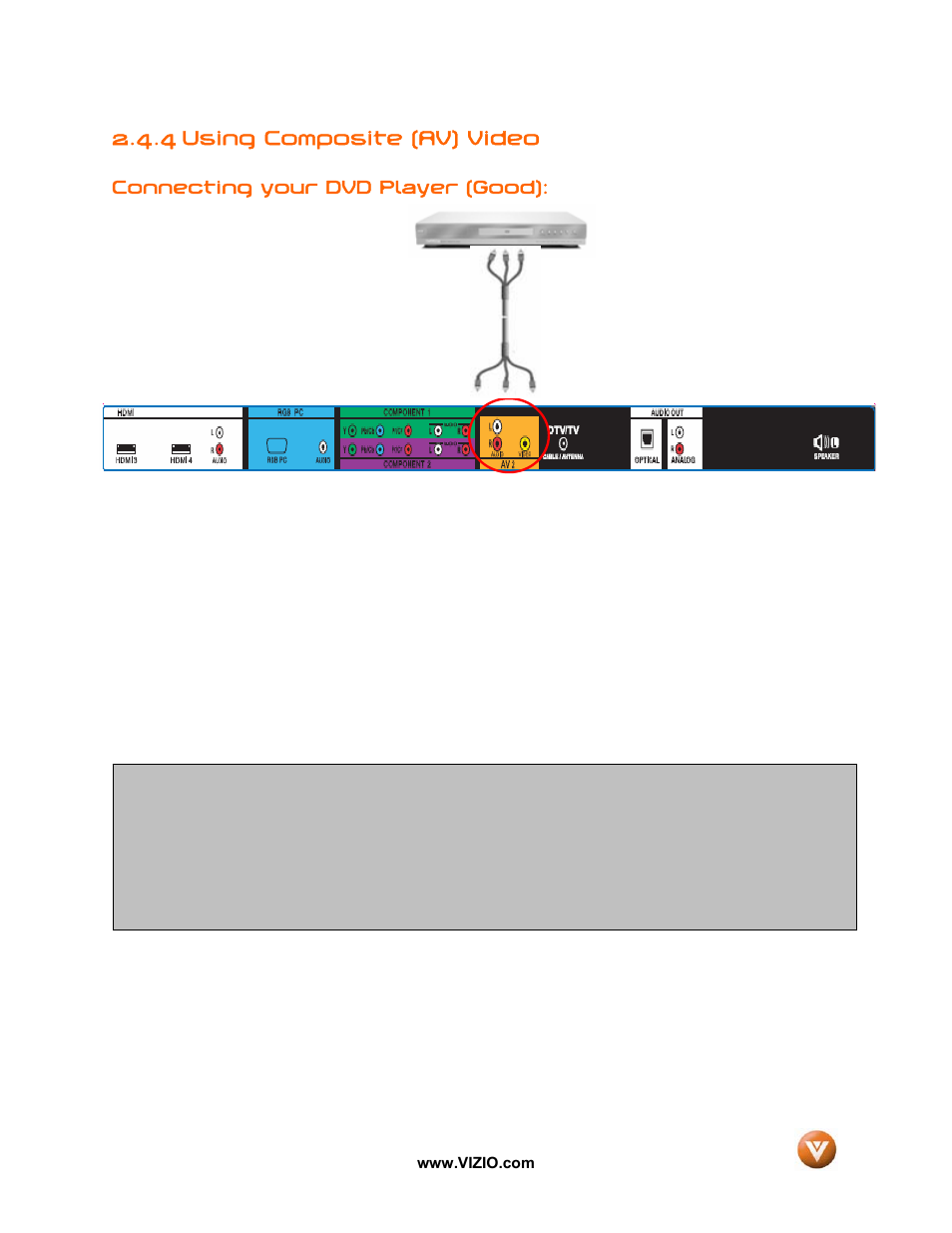 4 using composite (av) video | Vizio GV52L FHDTV10A User Manual | Page 29 / 80