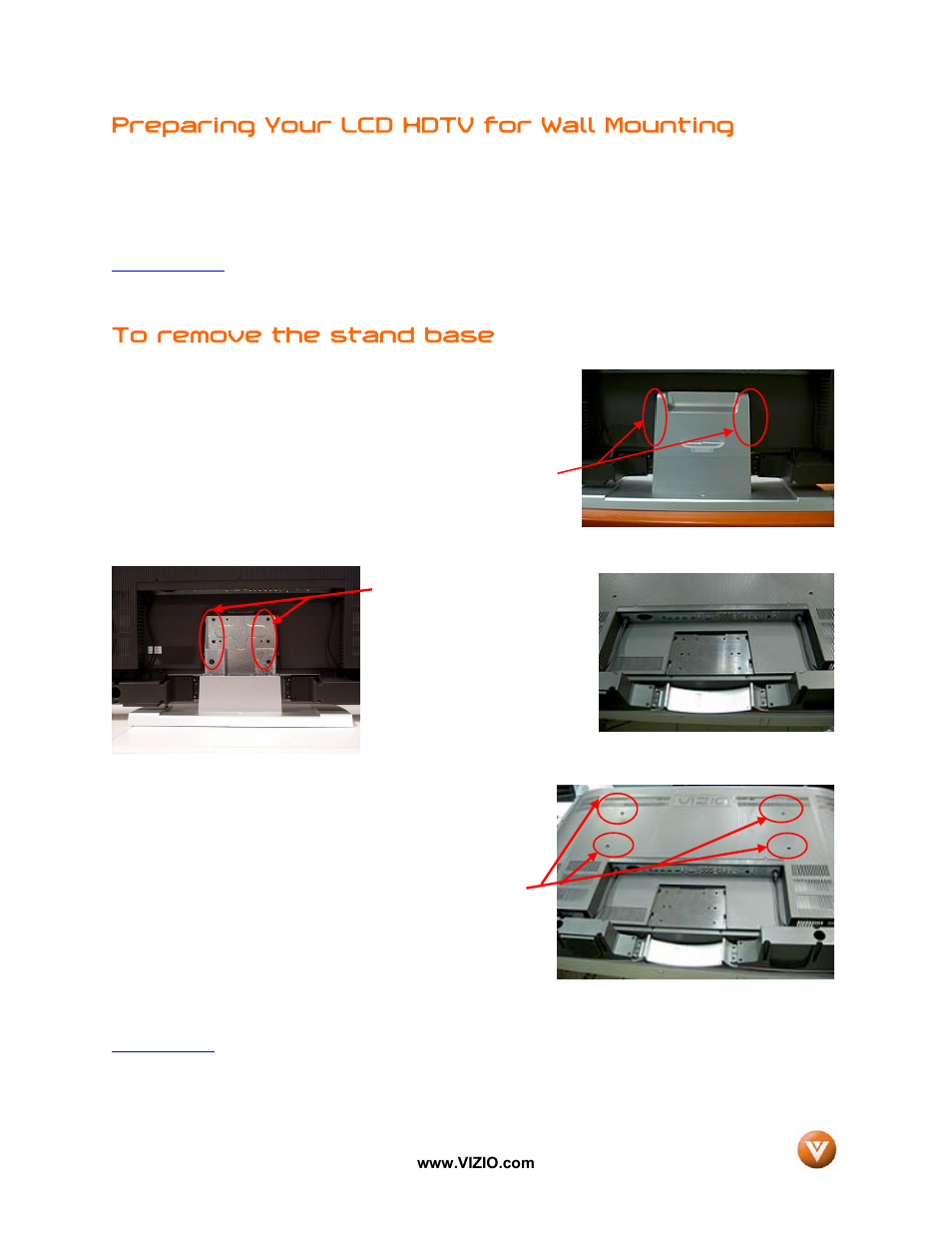 Preparing your lcd hdtv for wall mounting | Vizio GV52L FHDTV10A User Manual | Page 6 / 80