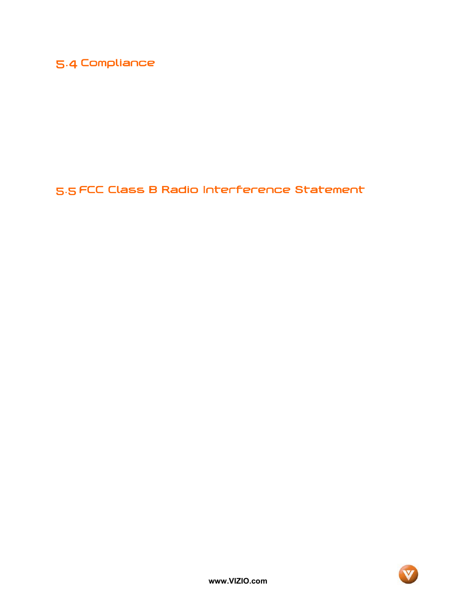 4 compliance, 5 fcc class b radio interference statement, Compliance | Vizio GV52L FHDTV10A User Manual | Page 68 / 80
