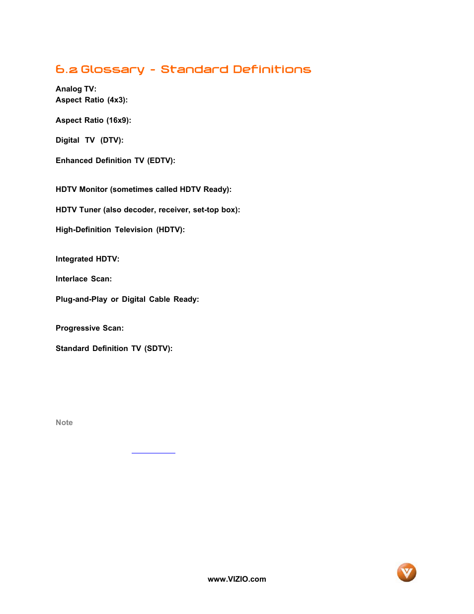 2 glossary – standard definitions | Vizio GV52L FHDTV10A User Manual | Page 70 / 80
