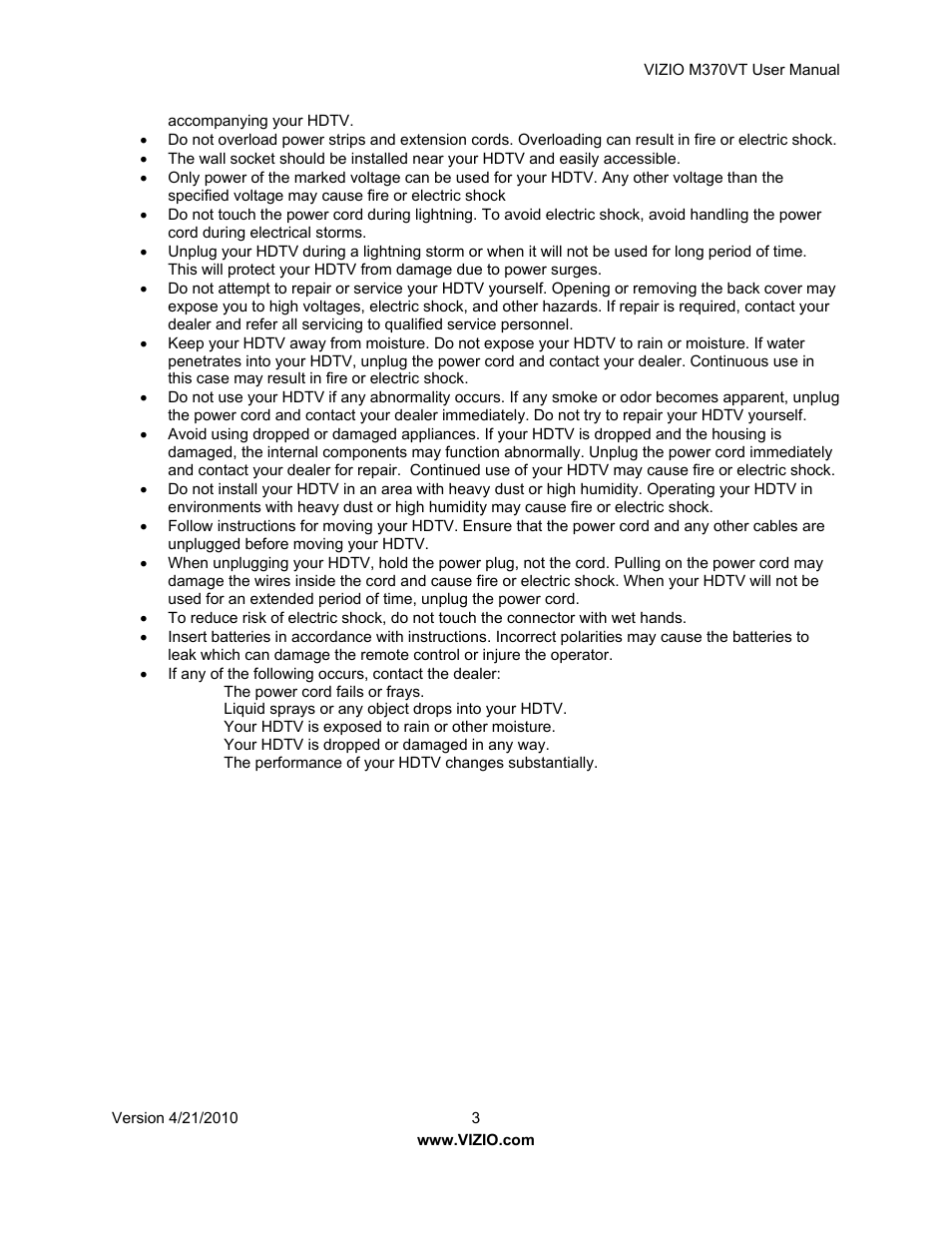 Vizio M370VT User Manual | Page 3 / 86