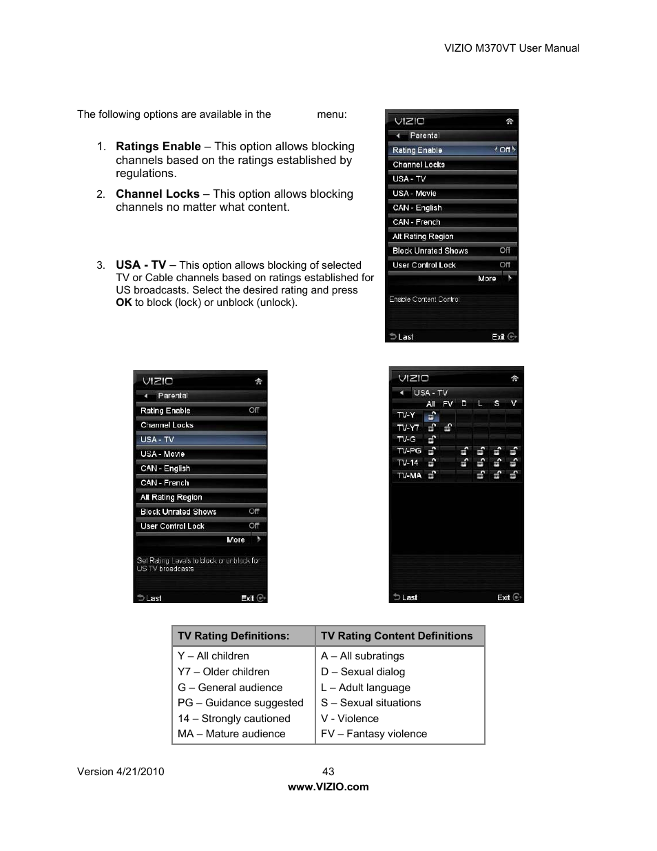 Vizio M370VT User Manual | Page 43 / 86