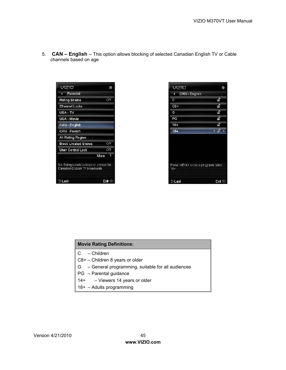 Vizio M370VT User Manual | Page 45 / 86