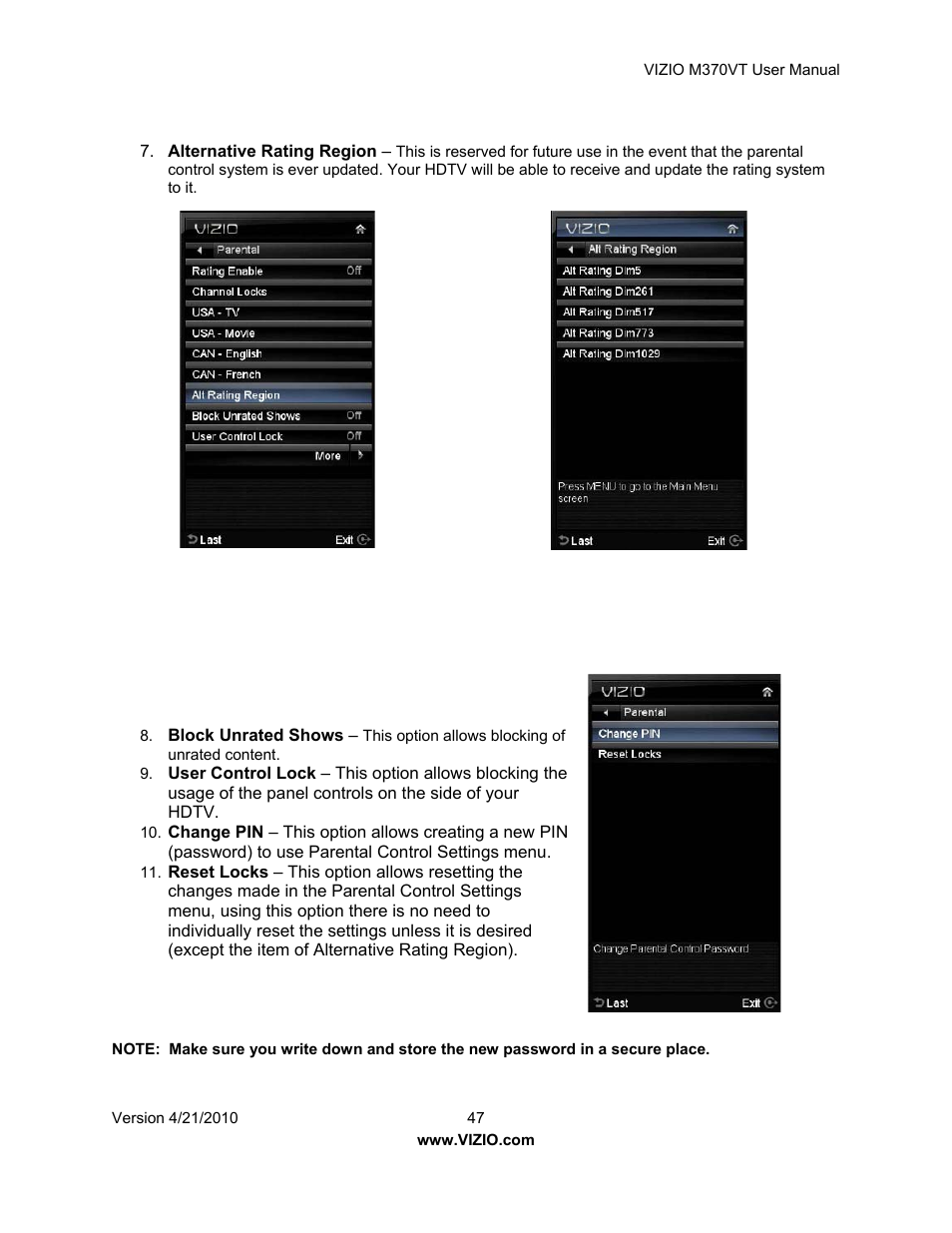 Vizio M370VT User Manual | Page 47 / 86