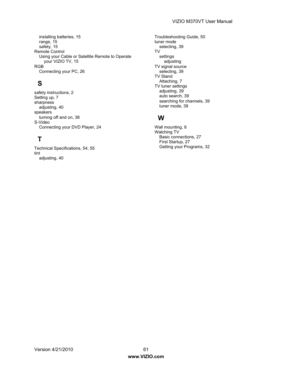 Vizio M370VT User Manual | Page 61 / 86